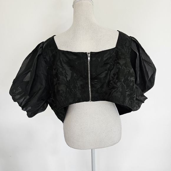 Future Collective Black Organza Puff Sleeve Crop Top - Picture 8 of 11